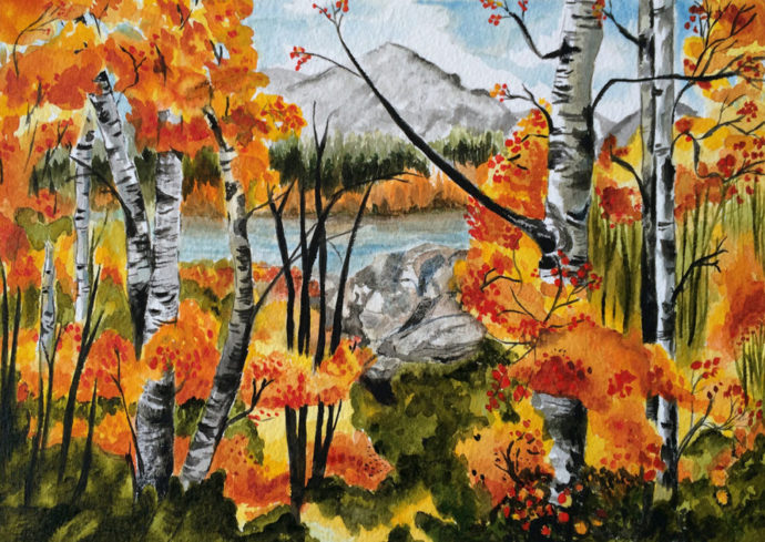"Autumn Aspens" painting by Catherine Lemoine