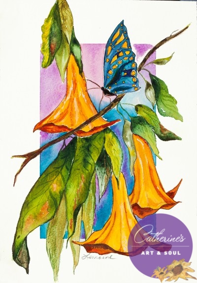 "Blue Butterfly" painting by Catherine Lemoine