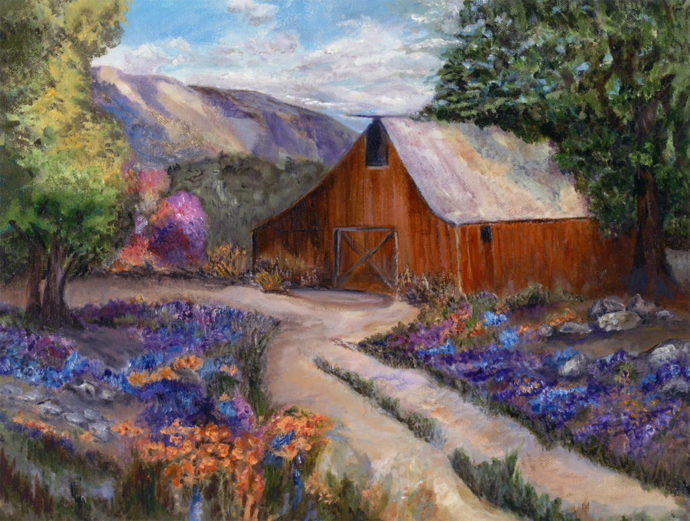 "Cambria Barn" painting by Catherine Lemoine