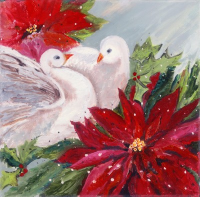 "Christmas Doves" painting by Catherine Lemoine