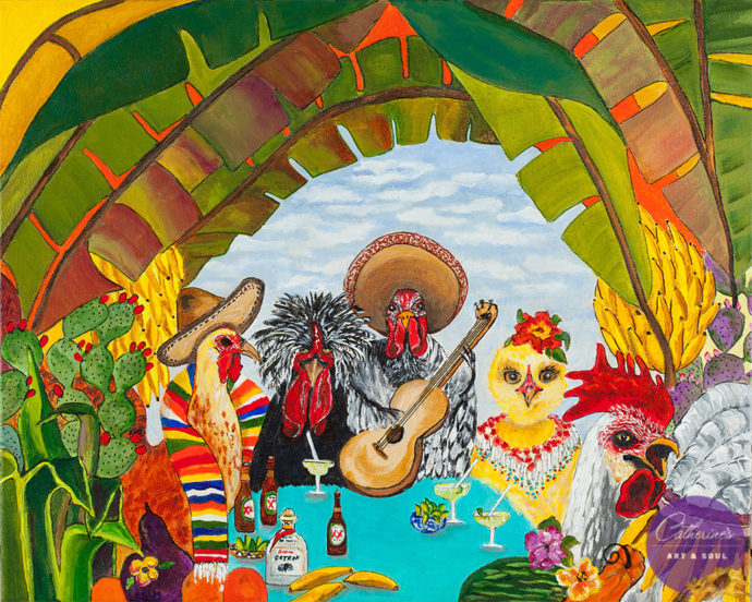 "Fiesta De Pollo" painting by Catherine Lemoine