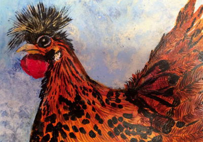 "Gold Spangled Hen" painting by artist Catherine Lemoine