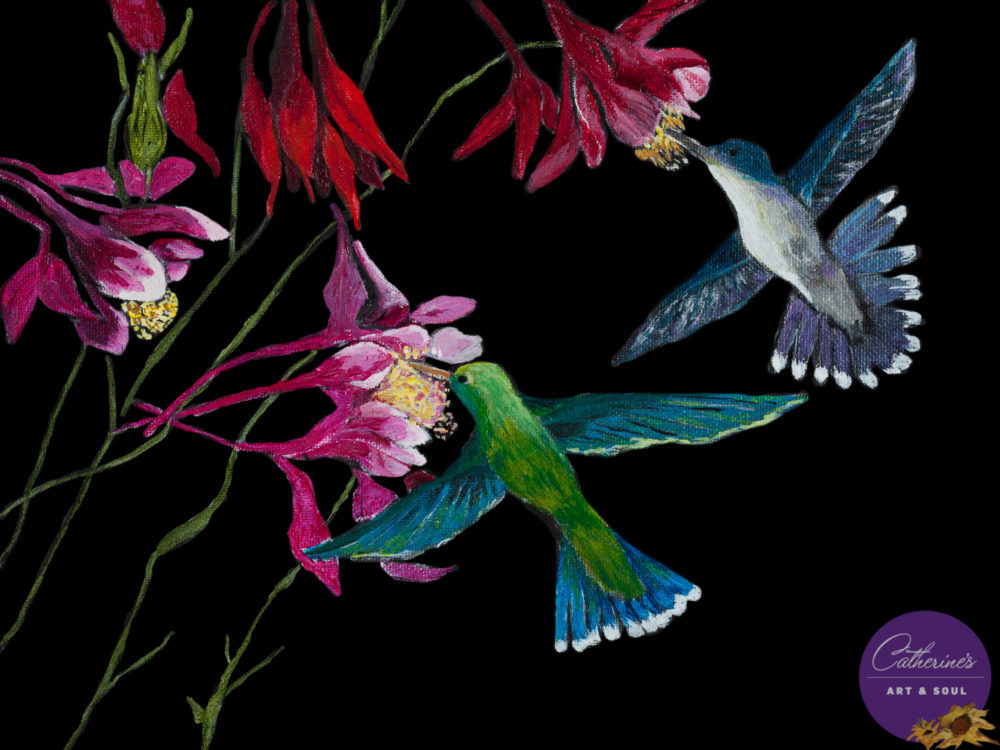 "Hummingbirds Black" painting by Catherine Lemoine