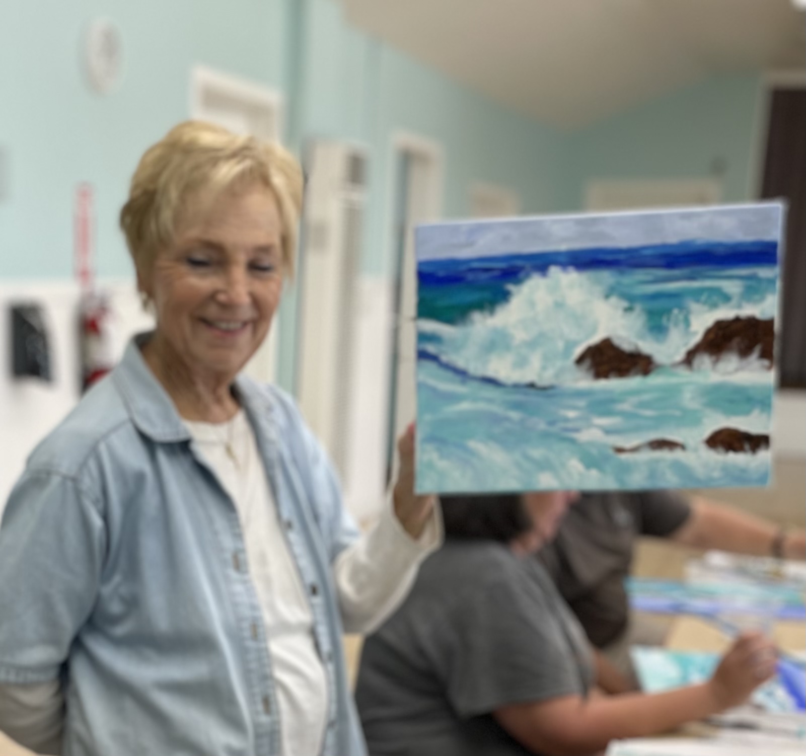 ocean waves painting class - student work
