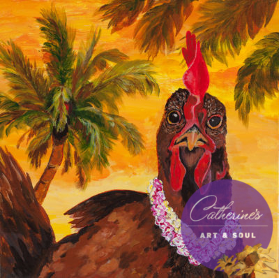"Kauai Chicken" painting by artist Catherine Lemoine