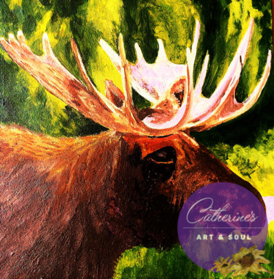 "Montana Moose" painting by Catherine Lemoine