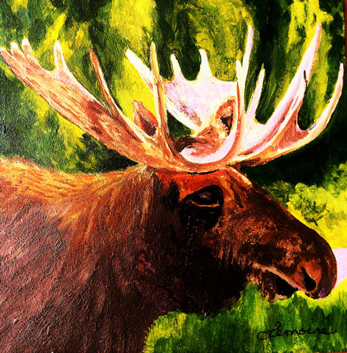 "Montana Moose" painting by Catherine Lemoine