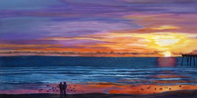 "Pismo Sunset with People" painting by Catherine Lemoine