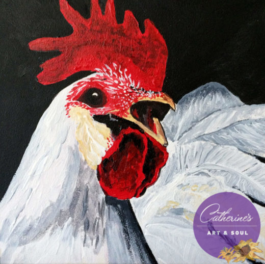 "Leghorn Rooster" painting by artist Catherine Lemoine