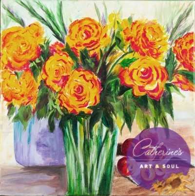 "Roses & Peaches" painting by Catherine Lemoine