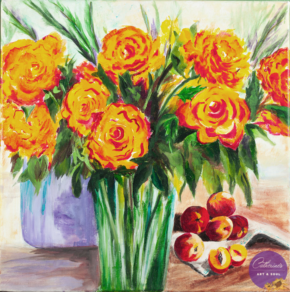 \"Roses & Peaches\" painting by artist Catherine Lemoine