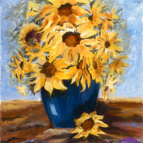 "Santa Fe Sunflowers" painting by Catherine Lemoine