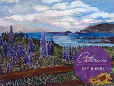"Shell Beach Bluffs" painting by Catherine Lemoine