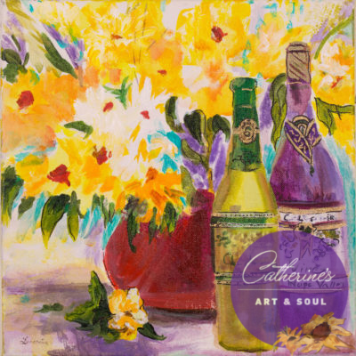 "Wine & Flowers" painting by Catherine Lemoine