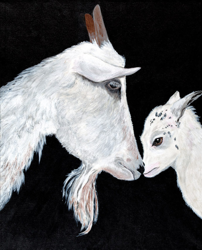 "Goat and Kid" painting by artist Catherine Lemoine