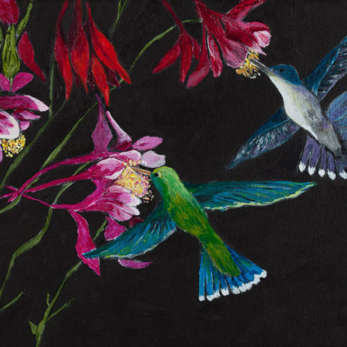 "Hummingbirds on Black" painting by Catherine Lemoine