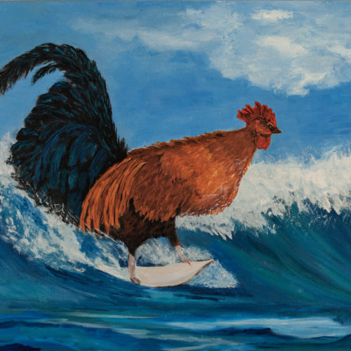 "Surfing Chicken" by artist Catherine Lemoine