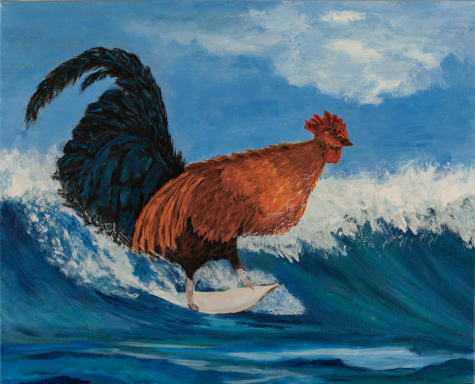 "Surfing Chicken" by artist Catherine Lemoine